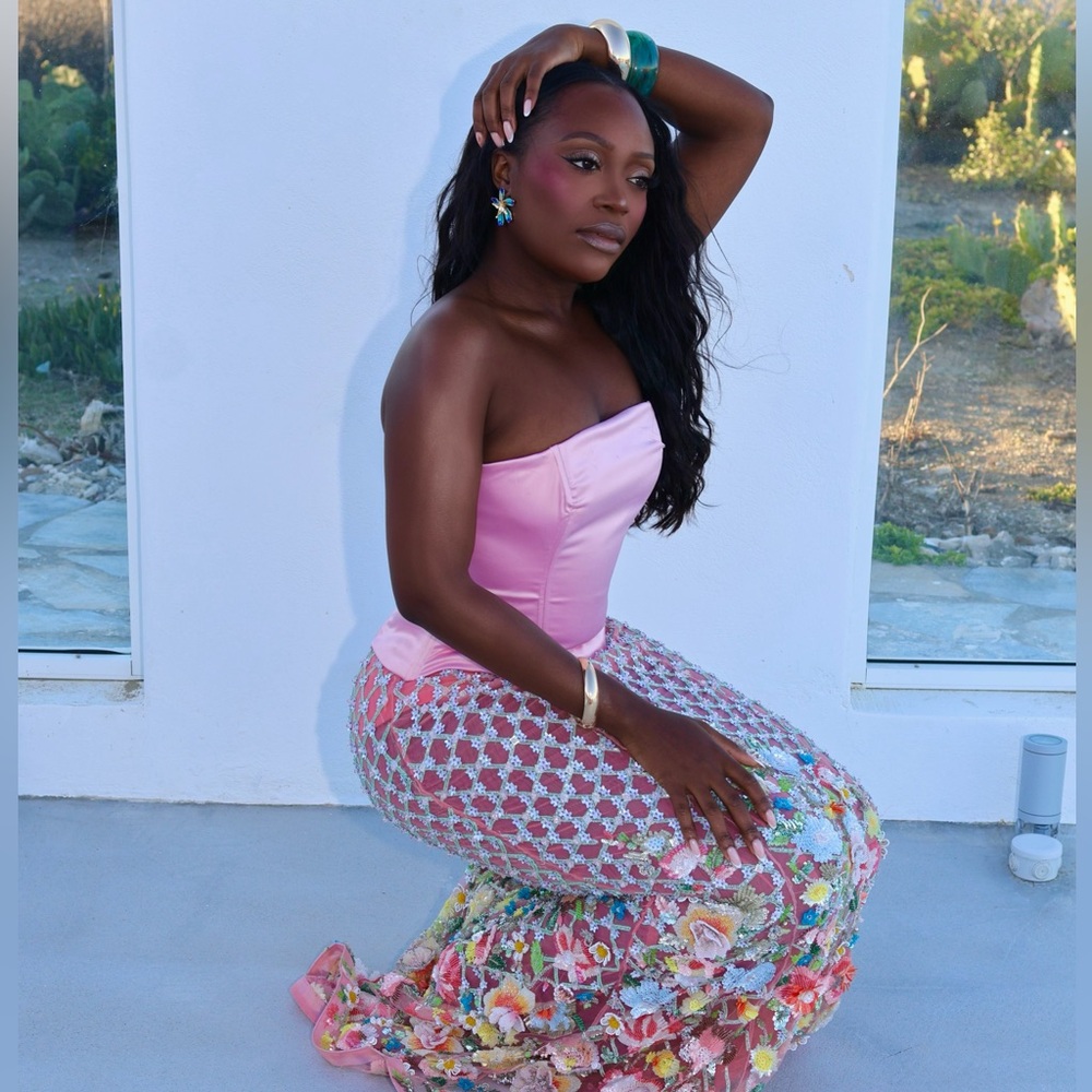 Elegant Floral Maxi Skirt in Pink